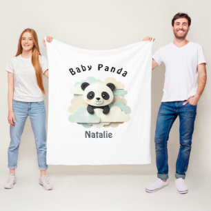 Folded Baby Panda Cute Origami Fleece Blanket
