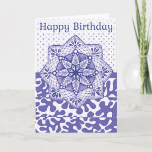 Folded Birthday Card Purple Coloured Doodle Design