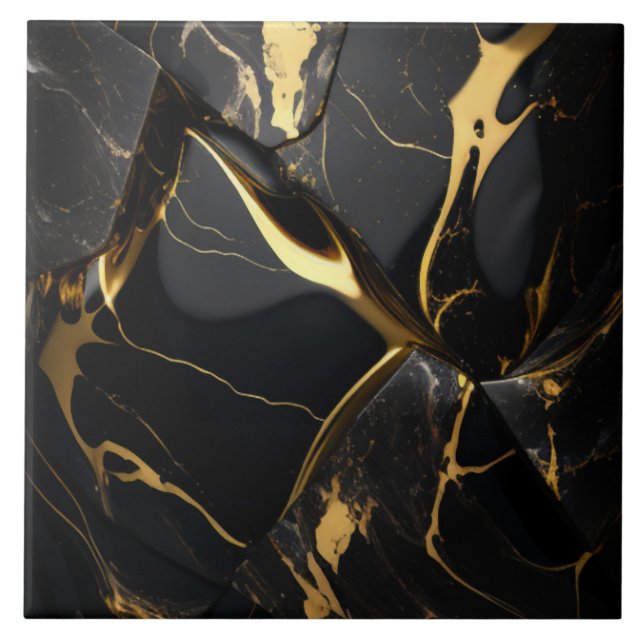 Folded Black and Gold Marble Effect Tile (Front)