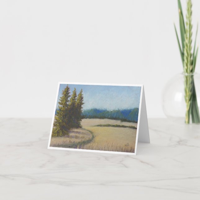 Folded Blank Note Card Summer Fields and Fir Tree (Front)