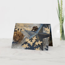 Folded Blue and Gold Christmas Card