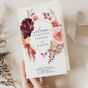 Folded Boho Pampas Grass Wedding Program Flyer