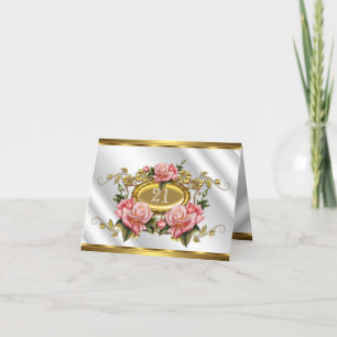 Folded Card 21st Birthday Pink Gold Roses White 3