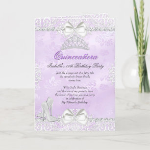 Folded Card Purple Quinceanera Invitation