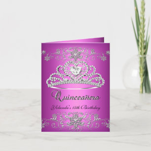 Folded Card Quinceanera Pink Glitter Tiara