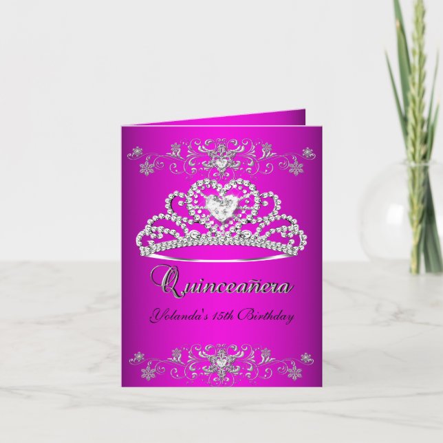 Folded Card Quinceanera Pink Tiara Photo (Front)