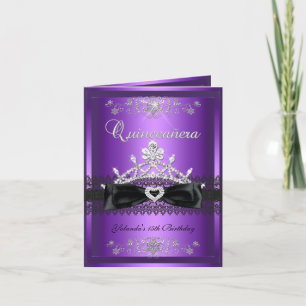 Folded Card Quinceanera Purple Glitter Tiara