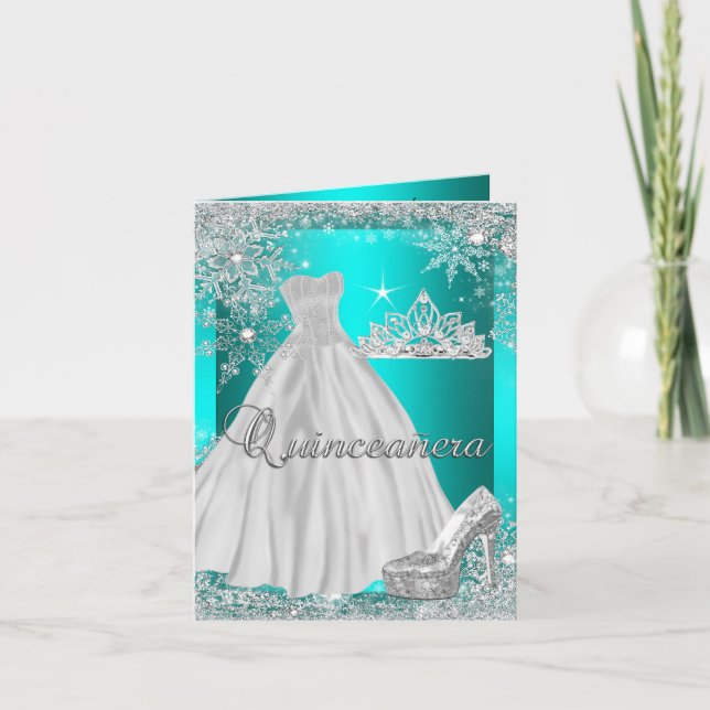 Folded Card Quinceanera Teal Tiara Photo (Front)