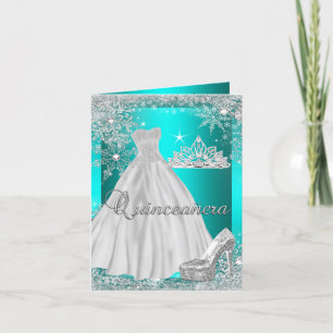 Folded Card Quinceanera Teal Tiara Photo