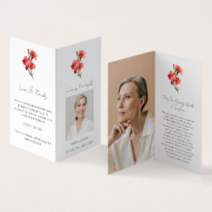 Folded Carnation Photo Funeral Prayer Card