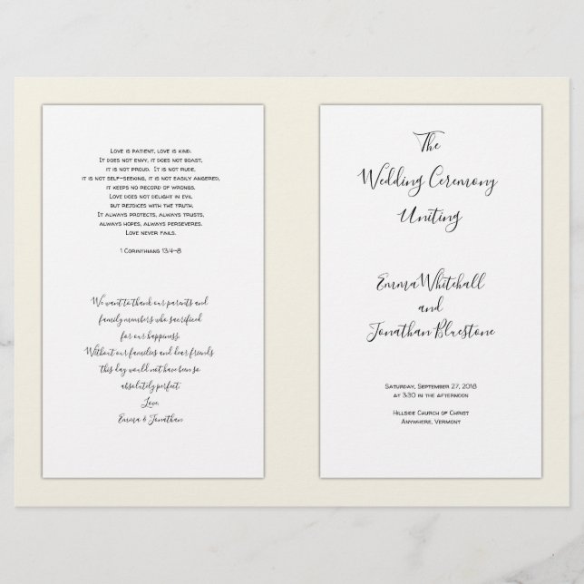 Folded Catholic Wedding Ceremony Program (Front)
