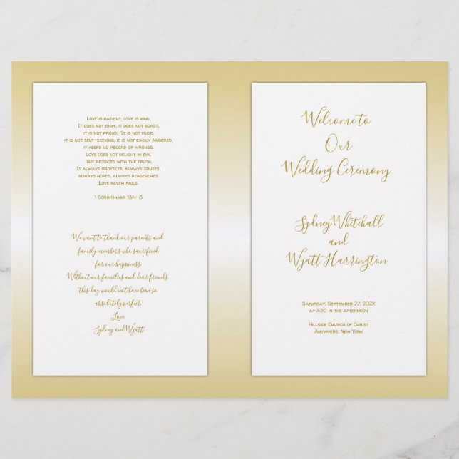 Folded Catholic Wedding Ceremony Program Gold (Front)