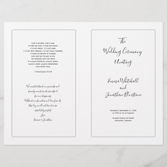 Folded Catholic White Wedding Ceremony Program (Front)