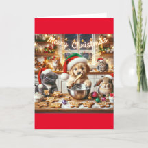 Folded Christmas Card with dog, cat, bunny #6