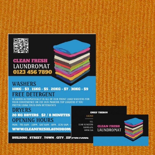 Folded Clothes, Laundromat, Cleaning Service Flyer (Creator Uploaded)