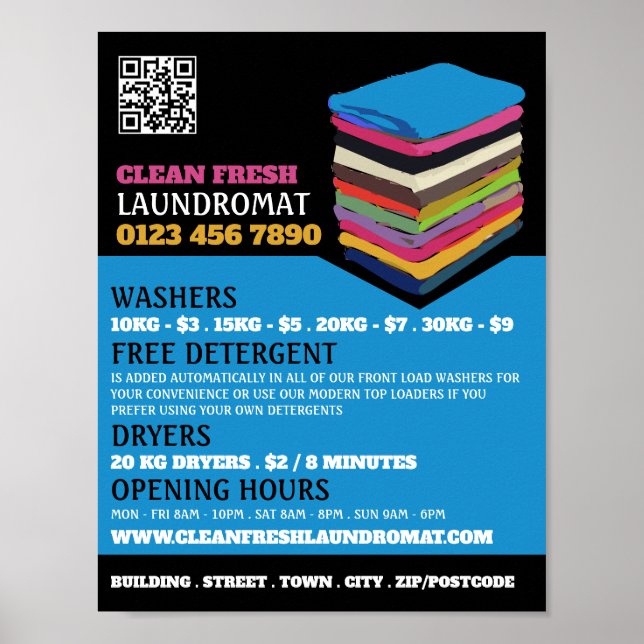 Folded Clothes, Laundromat, Cleaning Service Poster (Front)