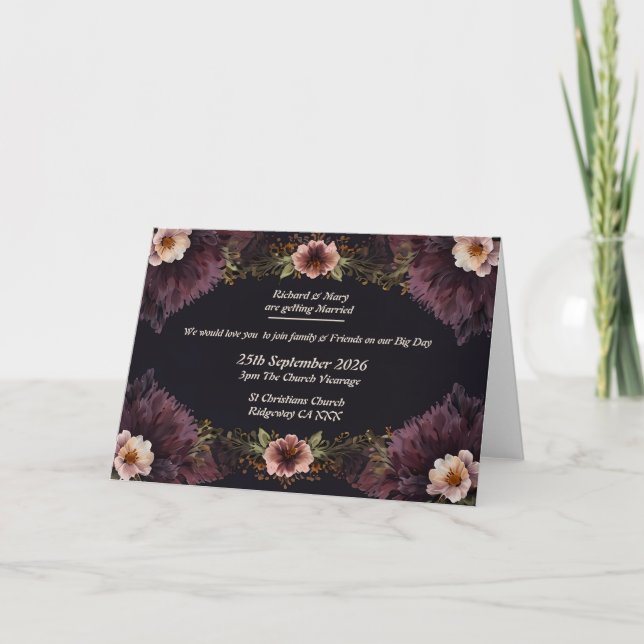 Folded Colourful Floral Blue & Cream Invitation (Front)