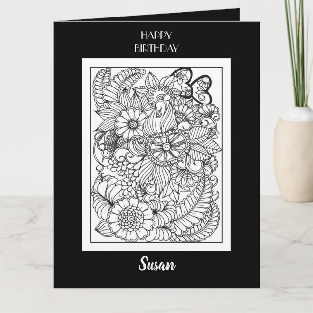 Folded Colouring Greeting Card Flowers (Front)