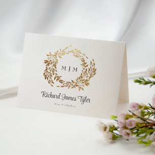 Folded DIY Classic Monogram Gold Crest Place Cards