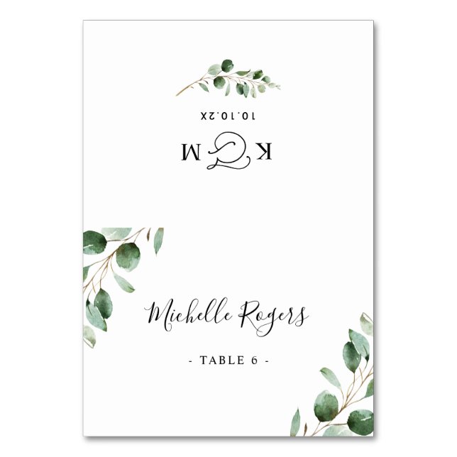 Folded Eucalyptus Greenery Wedding Place Cards (Front)