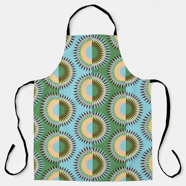 Folded flowers: retro blue-green pattern. apron (Front)