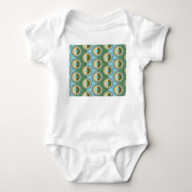 Folded flowers: retro blue-green pattern. baby bodysuit (Front)