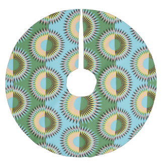 Folded flowers: retro blue-green pattern. brushed polyester tree skirt