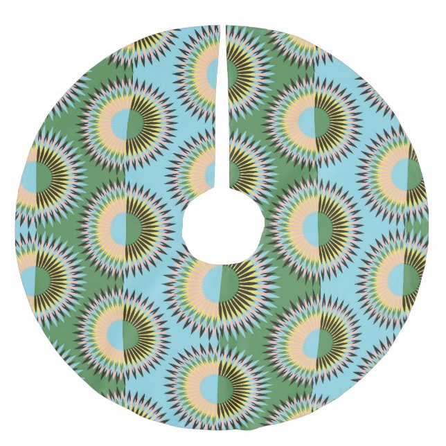 Folded flowers: retro blue-green pattern. brushed polyester tree skirt (Front)