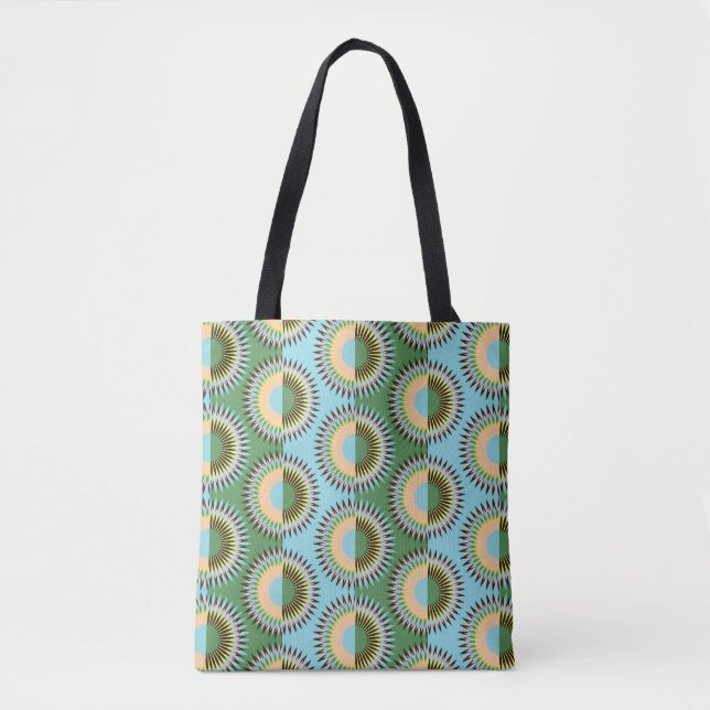 Folded flowers: retro blue-green pattern. tote bag (Front)