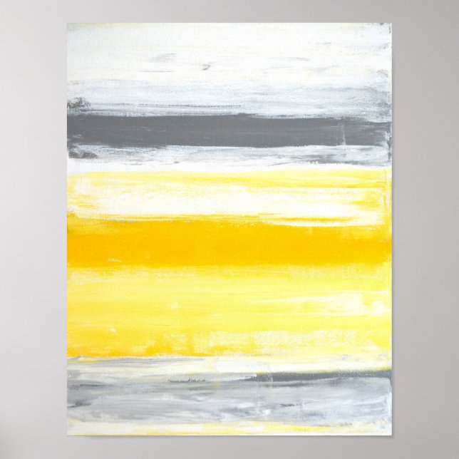 'Folded' Gray and Yellow Abstract Art Poster (Front)