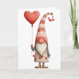 Folded Greeting Card-Adorable Valentine Gnome Card