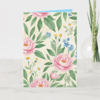 Folded Greeting Card Blank Floral Spring Pattern