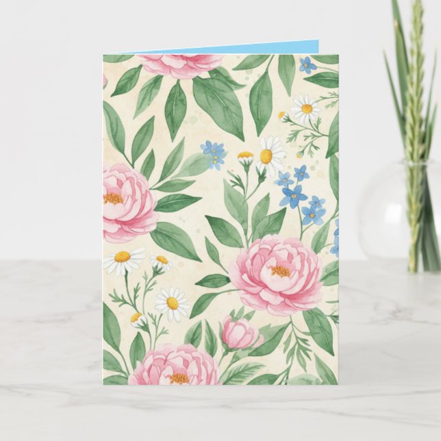 Folded Greeting Card Blank Floral Spring Pattern (Front)