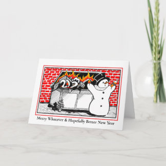 Folded Greeting Card - Dumpster fire snowman