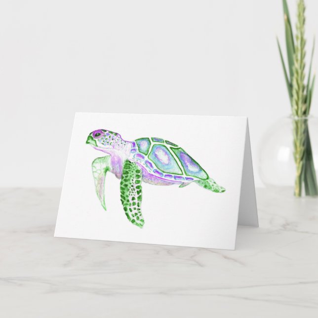 Folded Greeting Card Green Turtle 5x7 (Front)