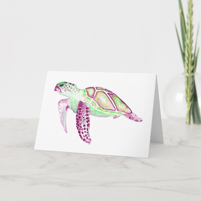 Folded Greeting Card Green Turtle 5x7 (Front)