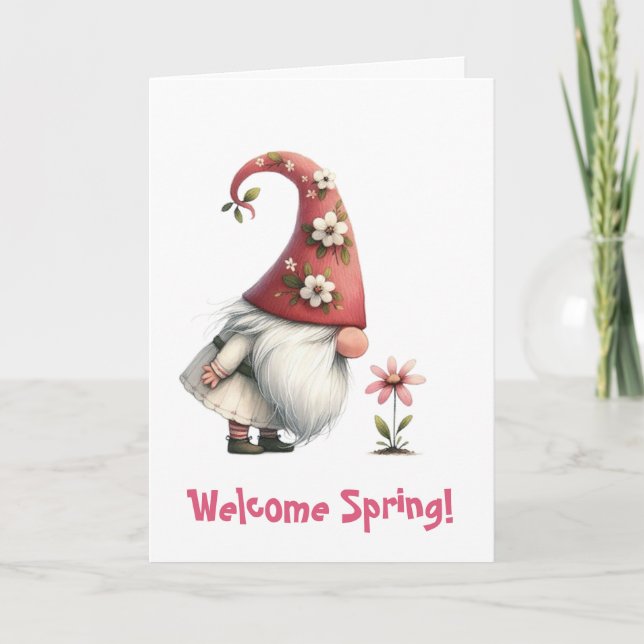 Folded Greeting Card-Spring Gnome Card (Front)