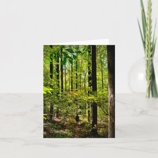 Folded greeting card with forest hiking motif (Front)
