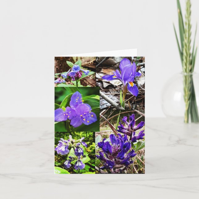 Folded greeting card with purple wildflowers (Front)