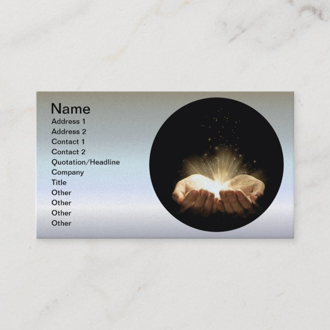 Folded Hands Holding Light Business Card (Front)