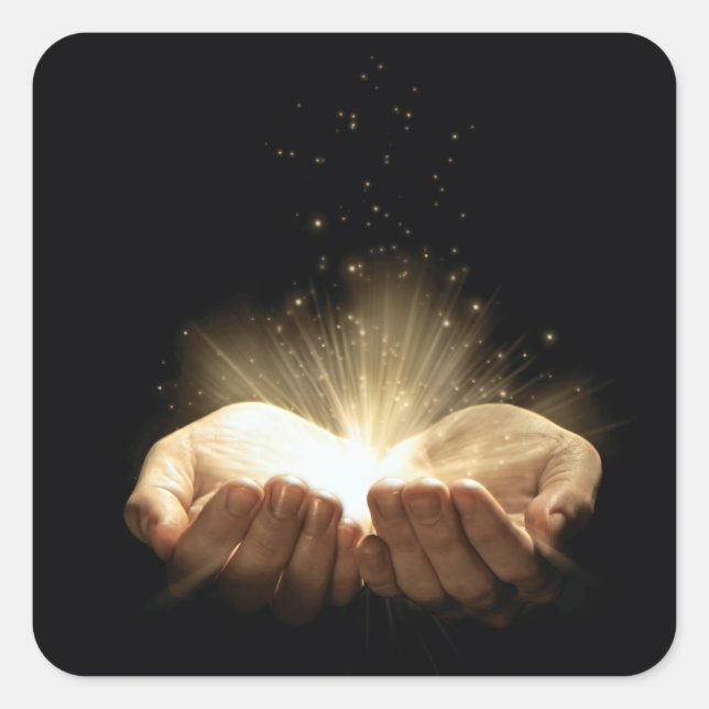 Folded Hands Holding Light Square Sticker (Front)