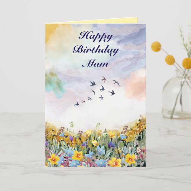 Folded Happy Birthday Mam  Thank You Card (Front)
