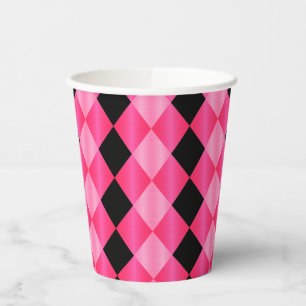 Folded Harlequin, Pink-Black-PAPER PARTY CUPS