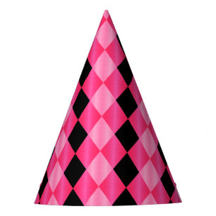 Folded Harlequin,Pink-Black-PAPER PARTY HATS
