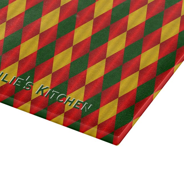 Folded Harlequin-Red-Green-Gold-CUTTING BOARD (Corner)