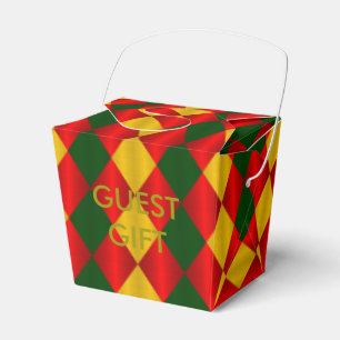 Folded Harlequin-Red-Green-Gold-FAVOR BOX,Take Out Favour Box