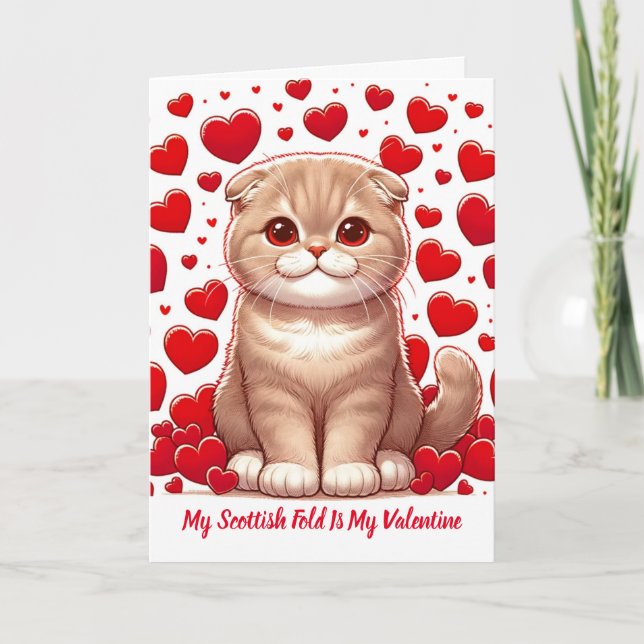 Folded Hearts: Scottish Fold's Valentine Joy Holiday Card (Front)