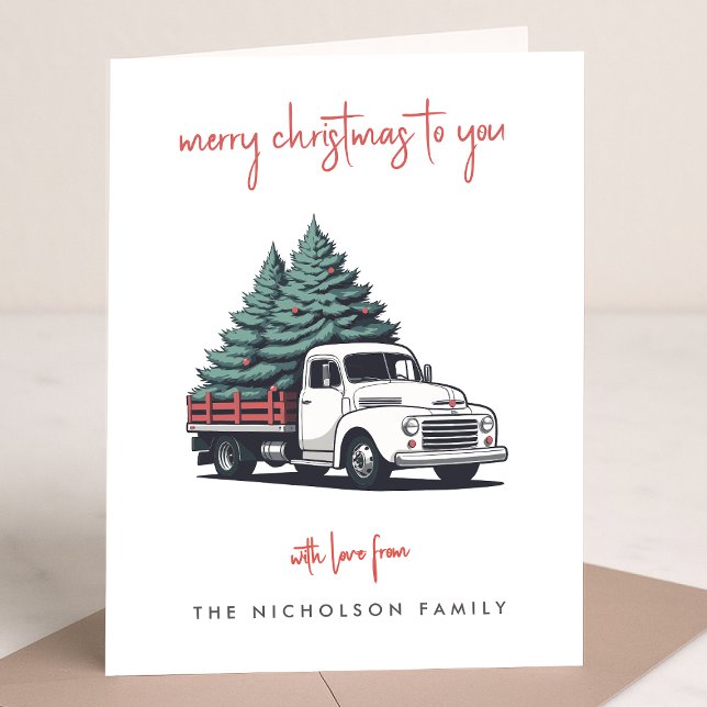 Folded Holiday Card | Christmas Delivery Truck (A vintage inspired delivery truck folded holiday card design with retro festive flair)