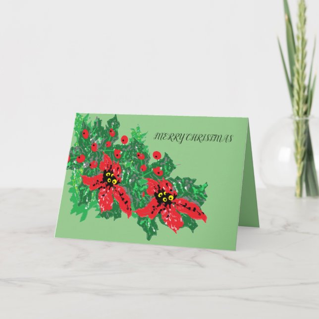 Folded Holiday Card Christmas Tree Poinsettia (Front)
