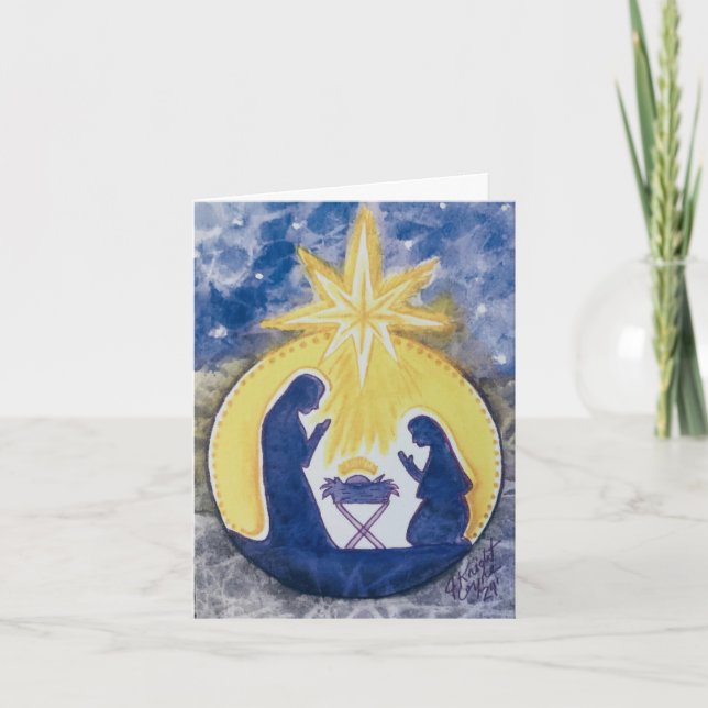 Folded Holiday Card,  Nativity, watercolor print  Card (Front)